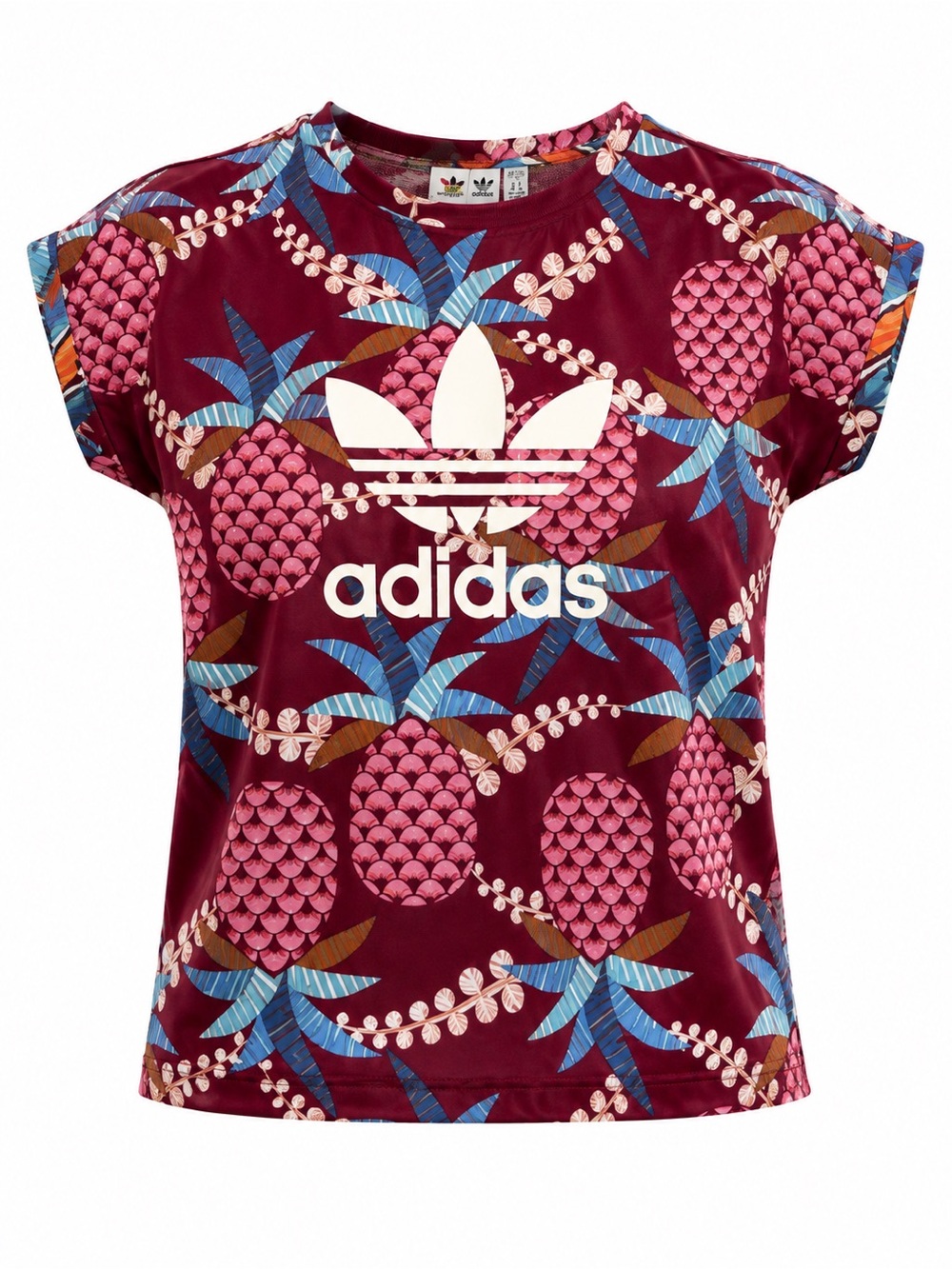Adidas Originals x Farm Rio Burgundy Pineapple Mesh Trefoil Tee‎ Small